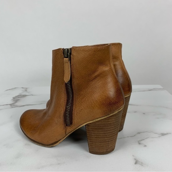 BP Cognac Leather Trolley Stacked Wool Heel Ankle Bootie 6.5 - Picture 6 of 13